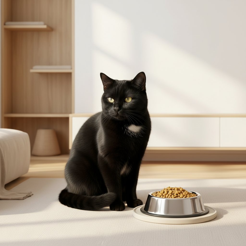 Blacky, ehemalige Streunerkatze, schwarz