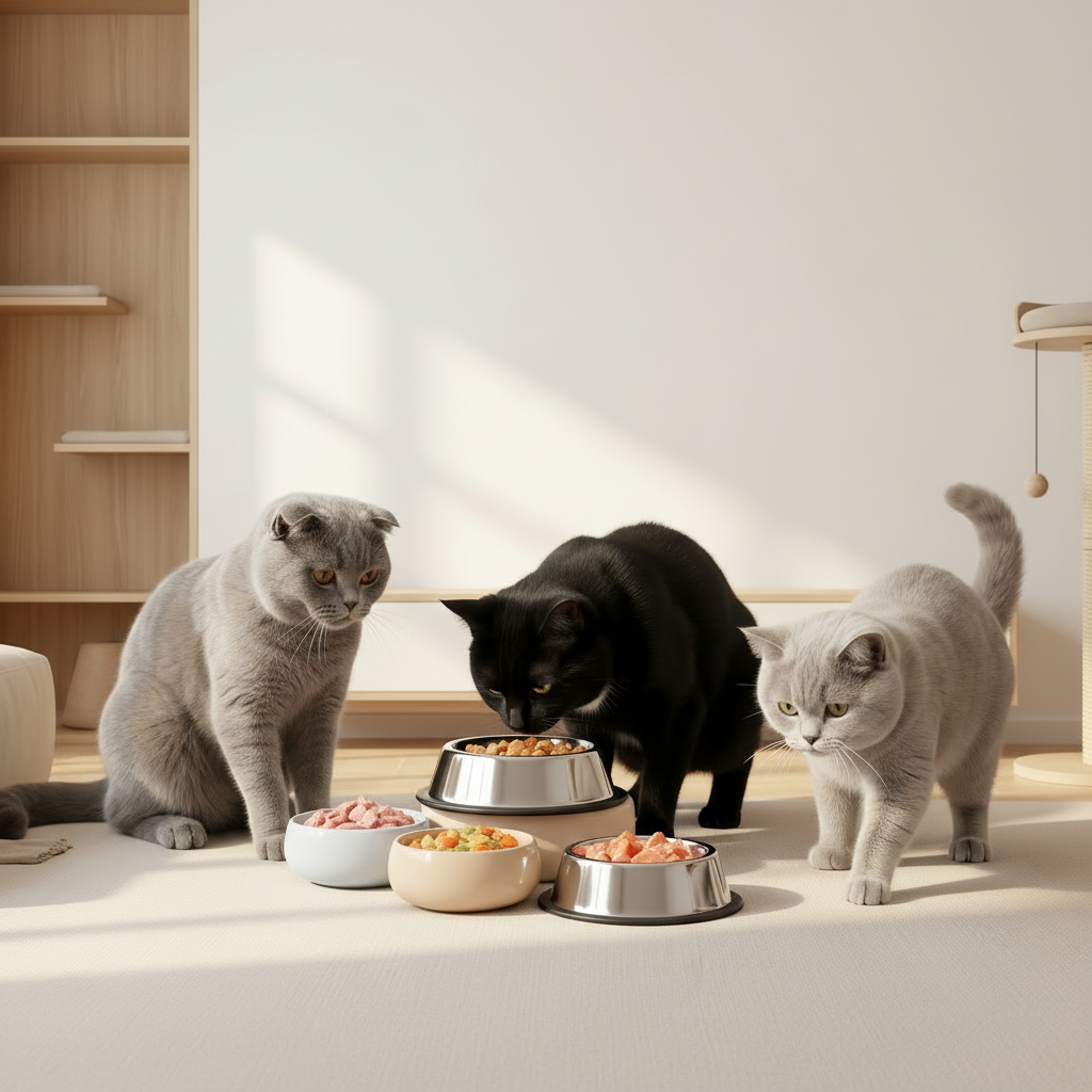 Balu, Blacky und Kusja gemeinsam beim Fressen